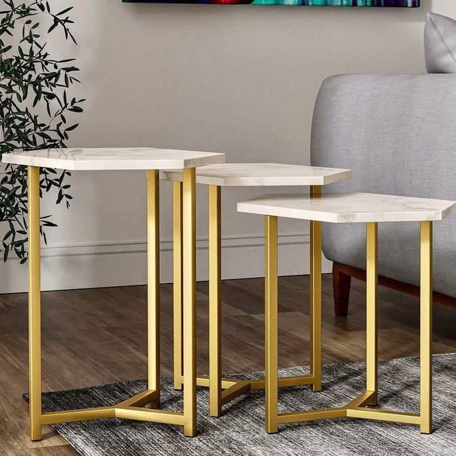 NArt91 - مجموعة ترابيزات جانبية معدن بسطح رخام