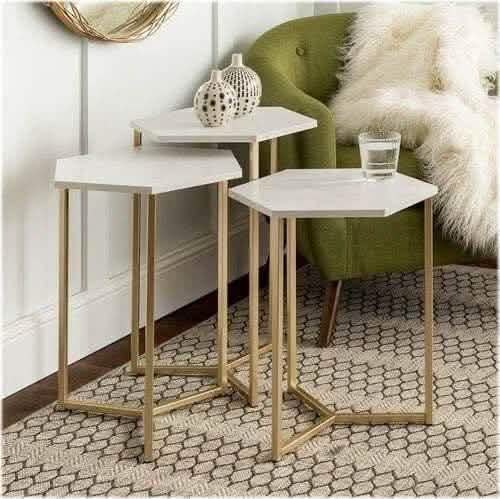 NArt91 - مجموعة ترابيزات جانبية معدن بسطح رخام