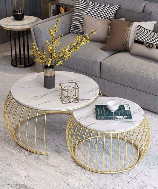 NArt84 - طقم ترابيزات قهوة معدن بسطح رخام