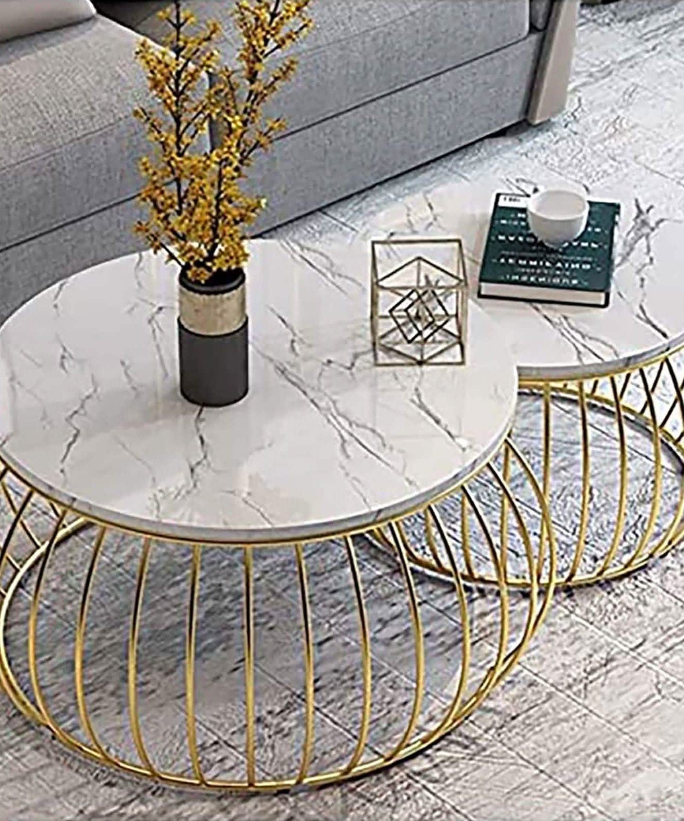 NArt84 - طقم ترابيزات قهوة معدن بسطح رخام