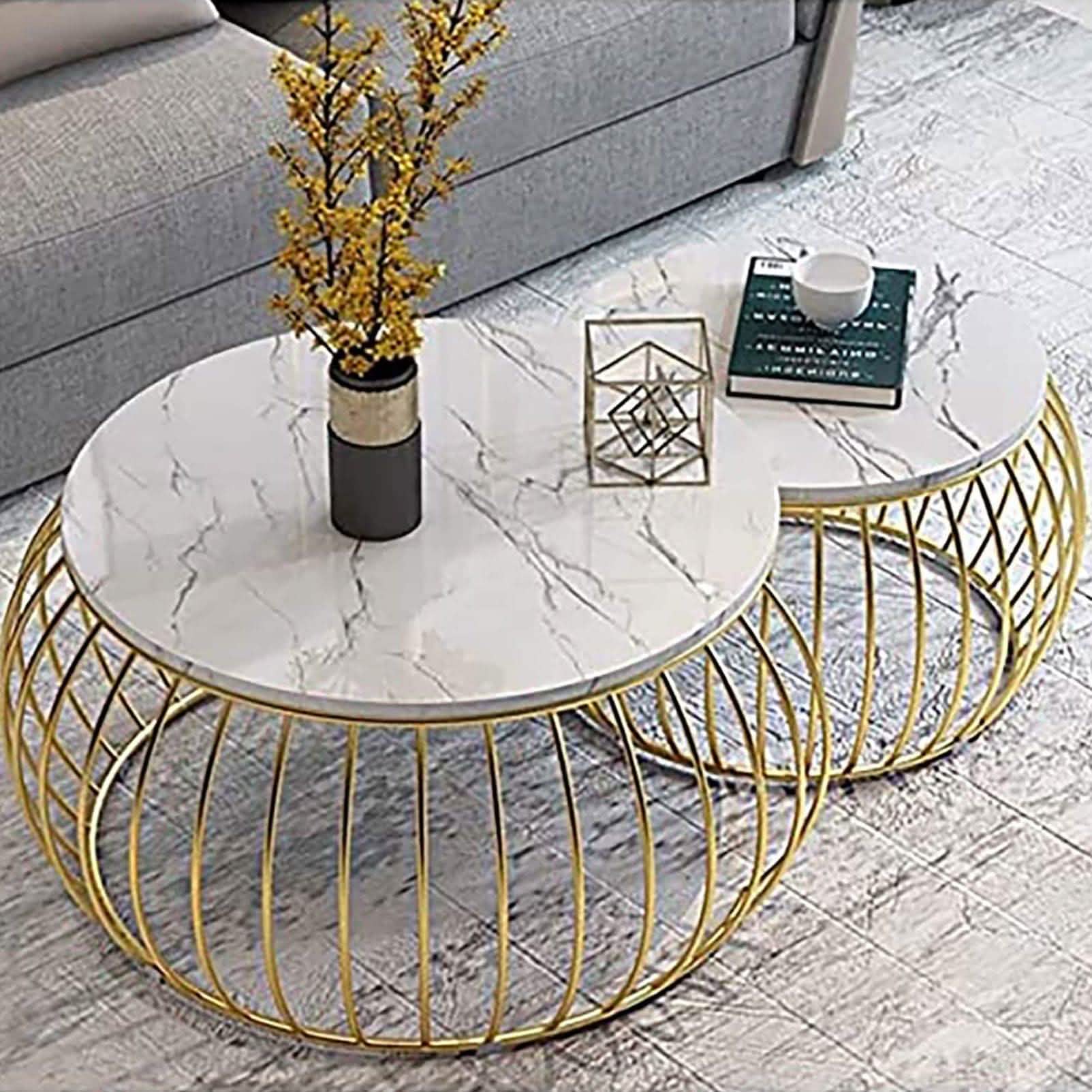 NArt84 - طقم ترابيزات قهوة معدن بسطح رخام