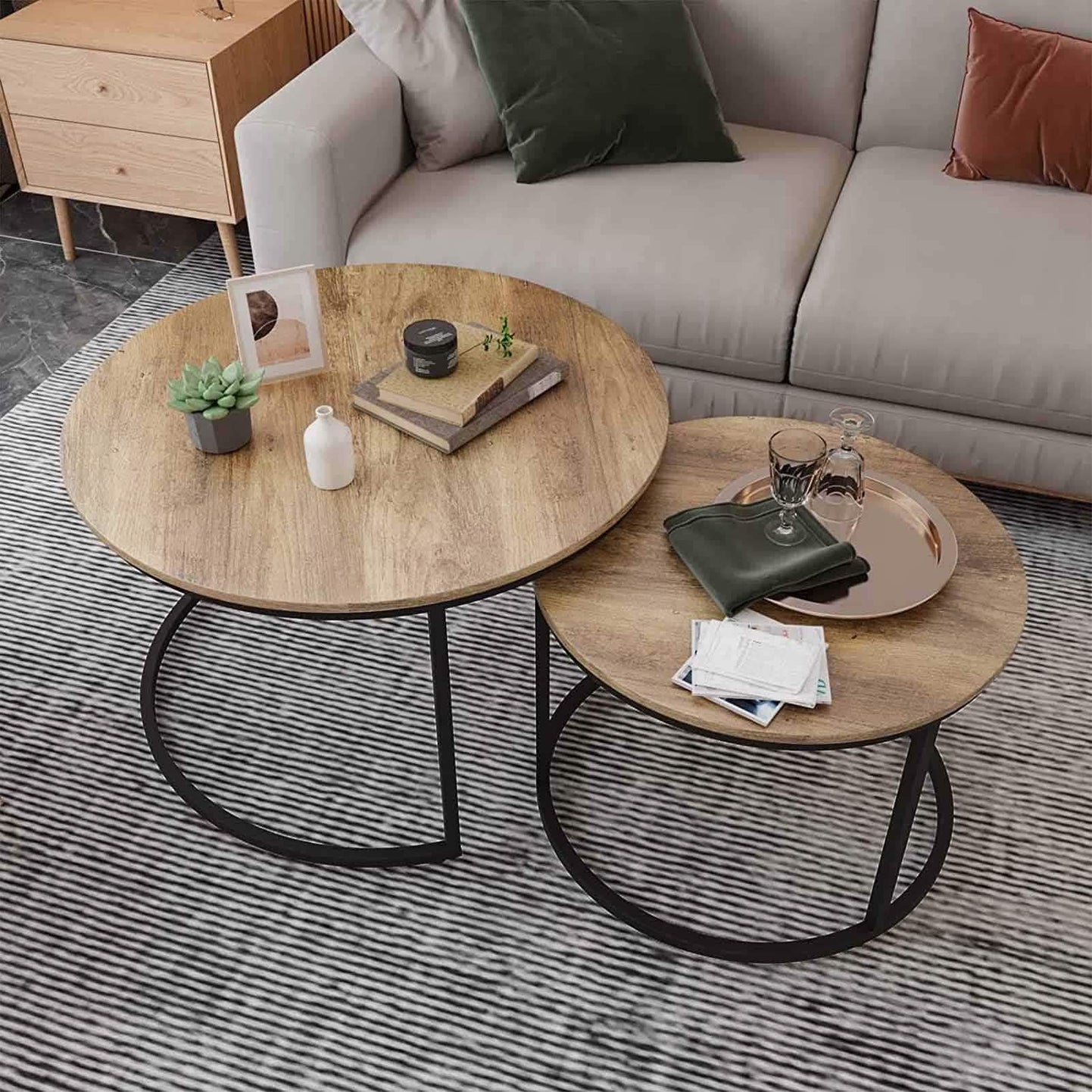 NArt89 - Double metal coffee table with wood top