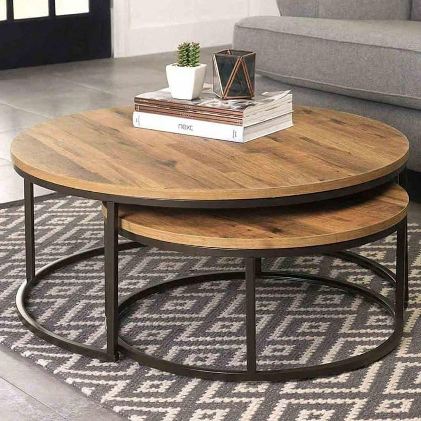 NArt89 - Double metal coffee table with wood top