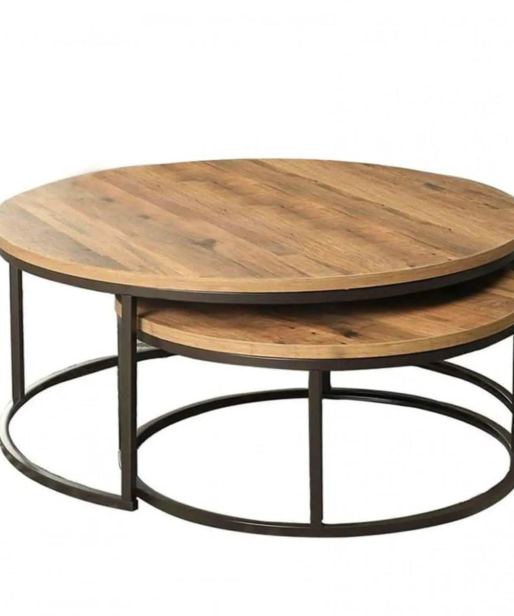 NArt89 - ترابيزة قهوة مزدوجة معدن بسطح خشب