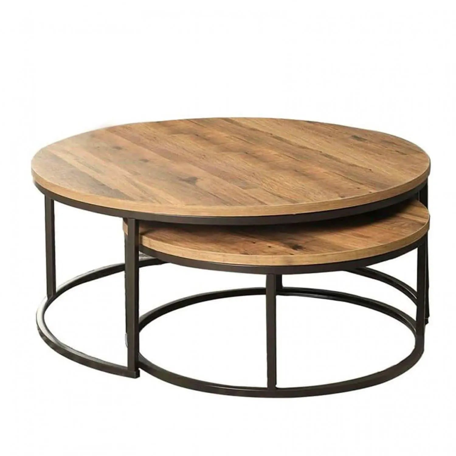 NArt89 - ترابيزة قهوة مزدوجة معدن بسطح خشب