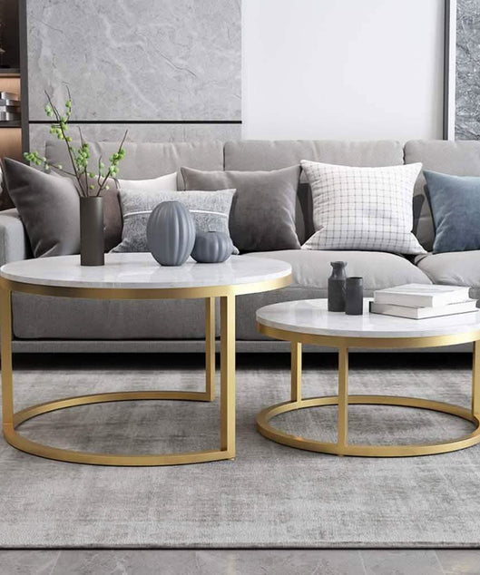 NArt76- ترابيزة قهوة متداخلة معدن بسطح رخام