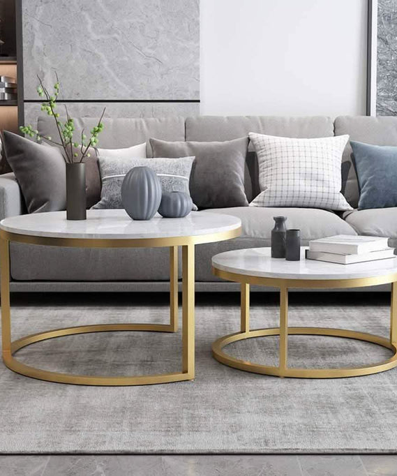 NArt76- Metal Nesting Coffee Table with Marble Top