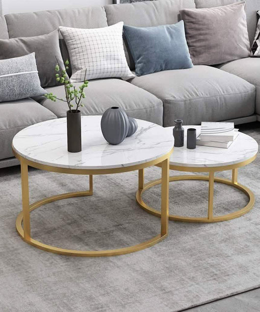 NArt76- ترابيزة قهوة متداخلة معدن بسطح رخام