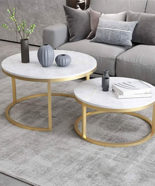 NArt76- ترابيزة قهوة متداخلة معدن بسطح رخام