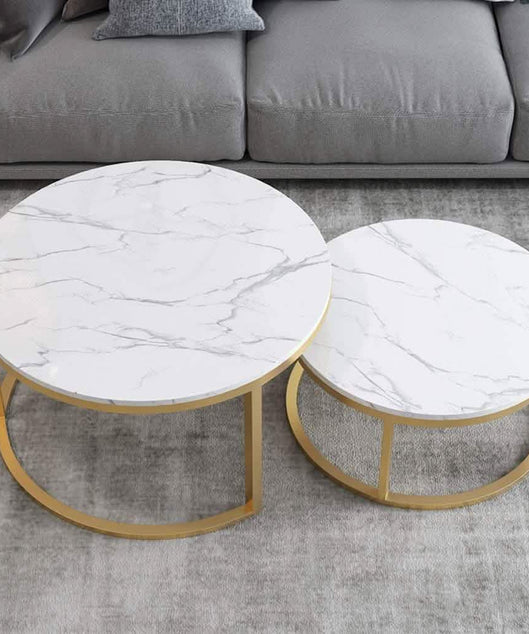 NArt76- ترابيزة قهوة متداخلة معدن بسطح رخام