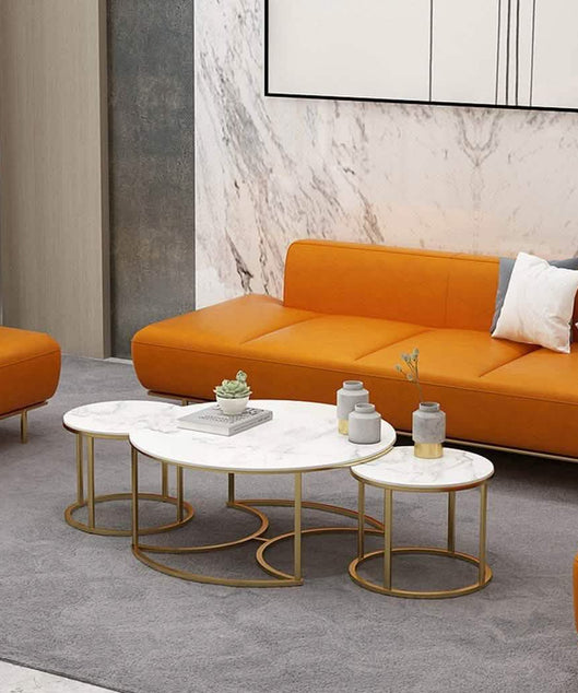 NArt75 - طقم ترابيزات قهوة معدن بسطح رخام