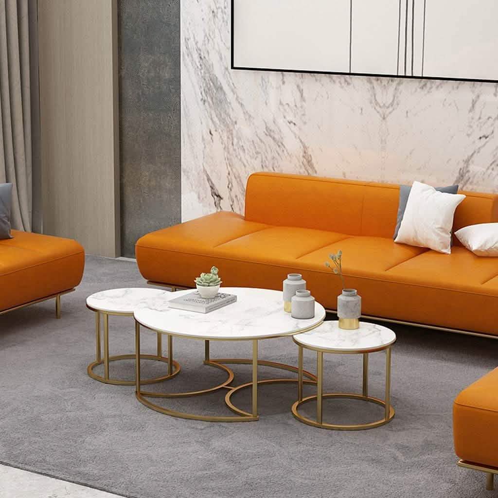 NArt75 - طقم ترابيزات قهوة معدن بسطح رخام