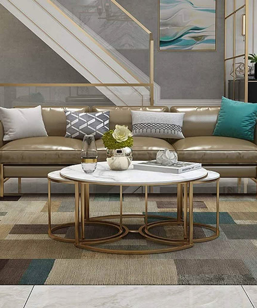 NArt75 - طقم ترابيزات قهوة معدن بسطح رخام