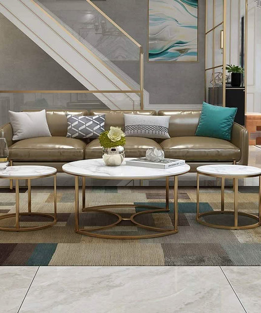 NArt75 - طقم ترابيزات قهوة معدن بسطح رخام