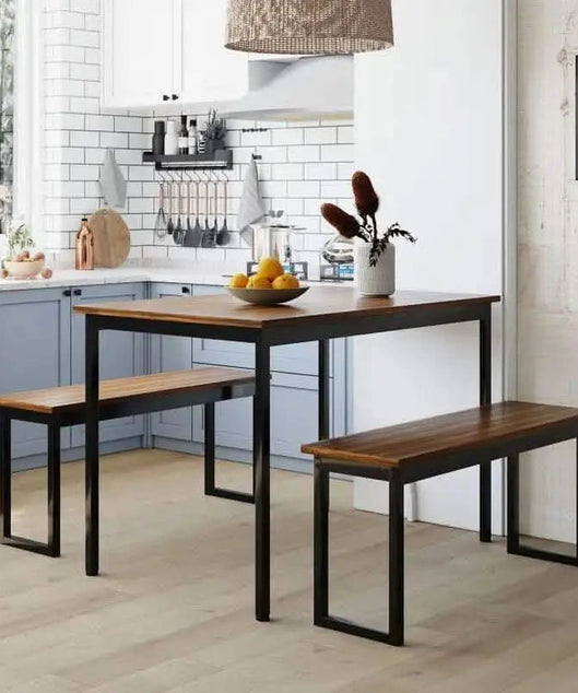 NArt72 - طقم سفرة معدن بسطح خشب