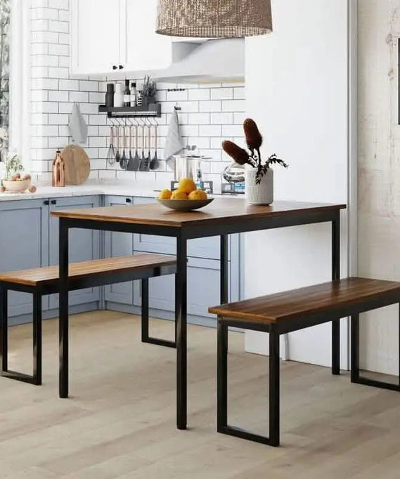 NArt72 - Metal dining set with a wooden surface