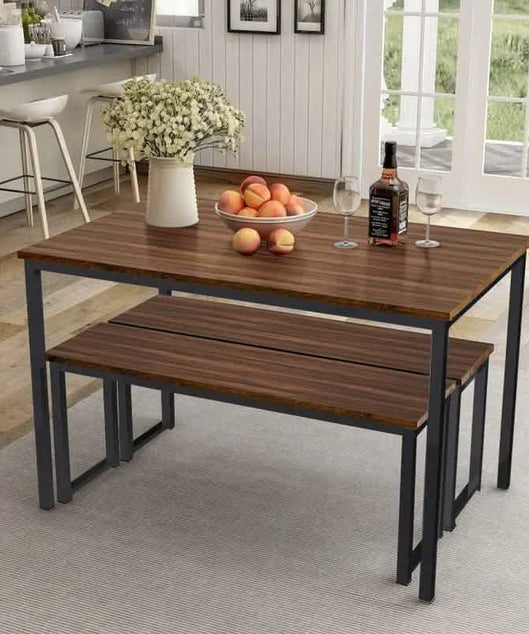 NArt72 - طقم سفرة معدن بسطح خشب