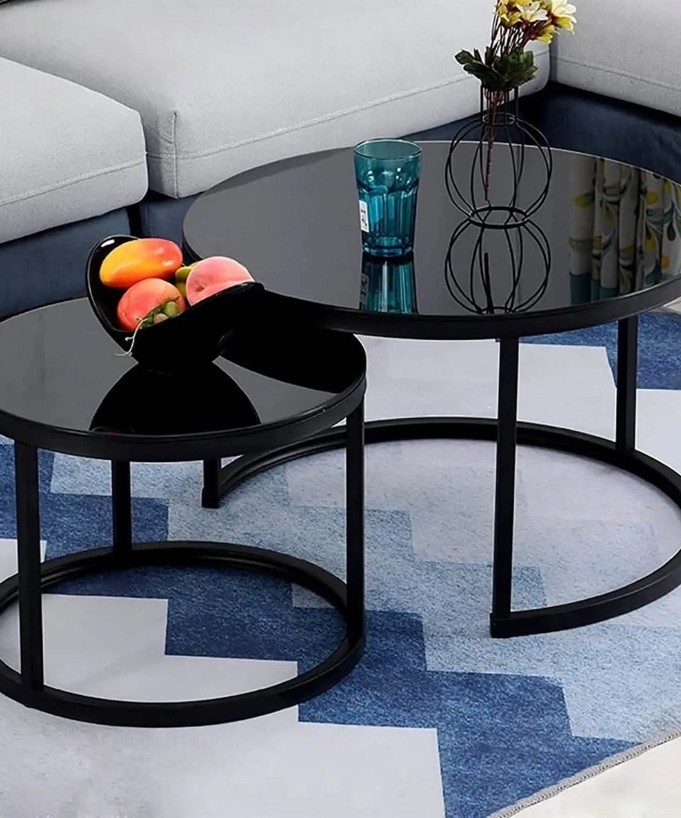 NArt70 - ترابيزة قهوة متداخلة معدن بسطح زجاج