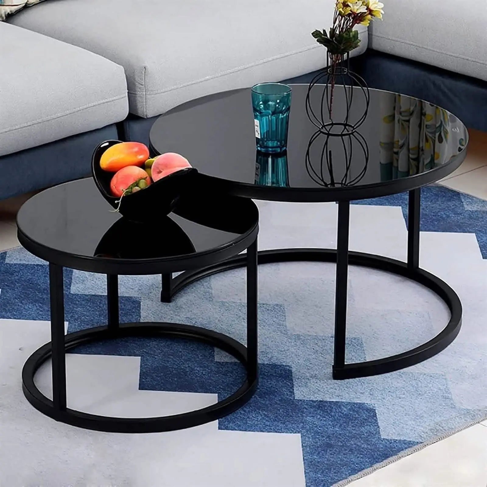 NArt70 - ترابيزة قهوة متداخلة معدن بسطح زجاج