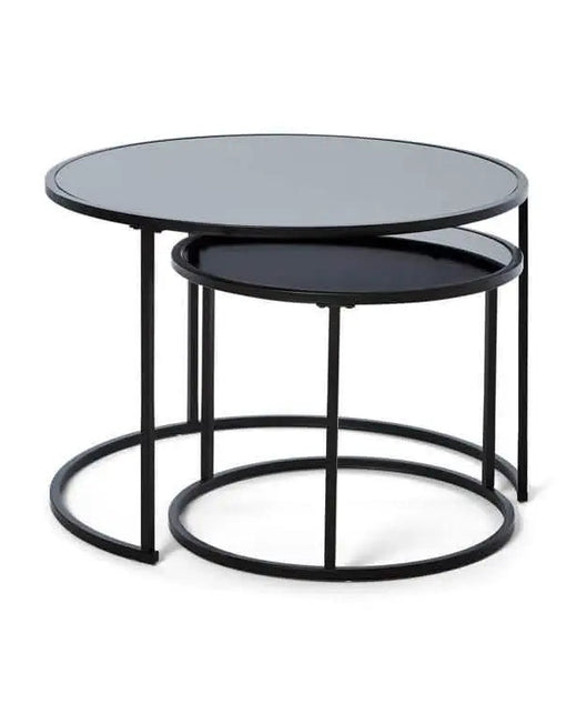 NArt70 - ترابيزة قهوة متداخلة معدن بسطح زجاج