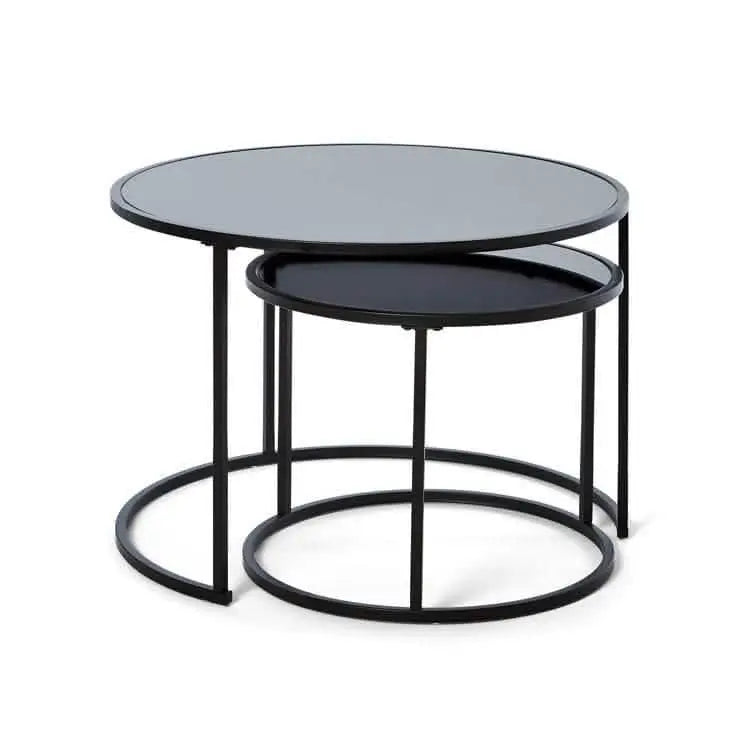 NArt70 - ترابيزة قهوة متداخلة معدن بسطح زجاج