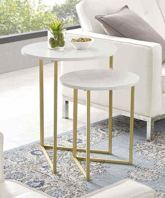 NArt69- ترابيزة جانبية متداخلة معدن بسطح رخام