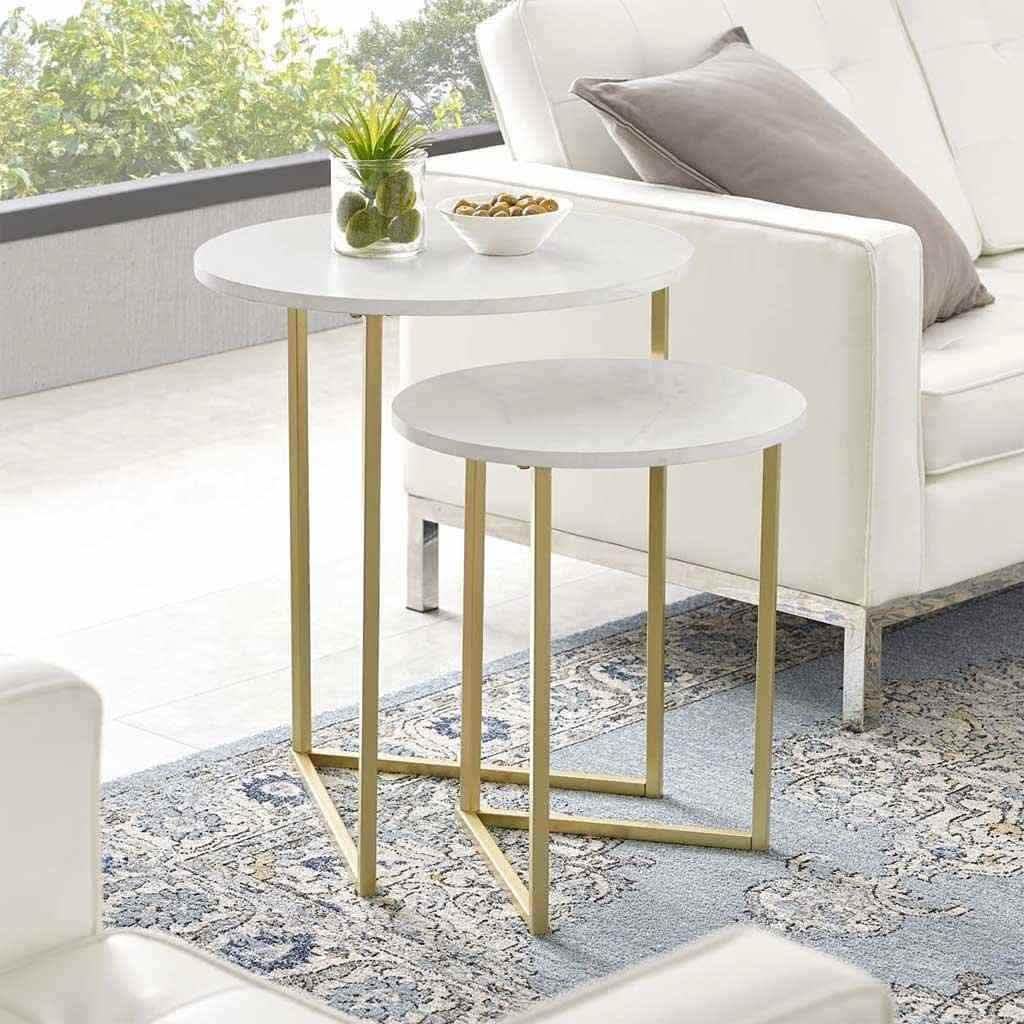 NArt69- Metal Nesting Side Table with Marble Top