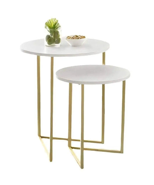 NArt69- ترابيزة جانبية متداخلة معدن بسطح رخام