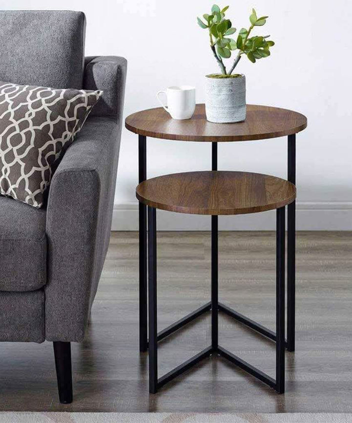 NArt68 - ترابيزة جانبية متداخلة معدن بسطح خشب