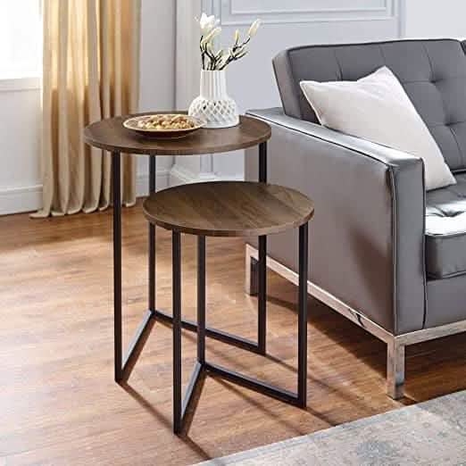 NArt68 - ترابيزة جانبية متداخلة معدن بسطح خشب