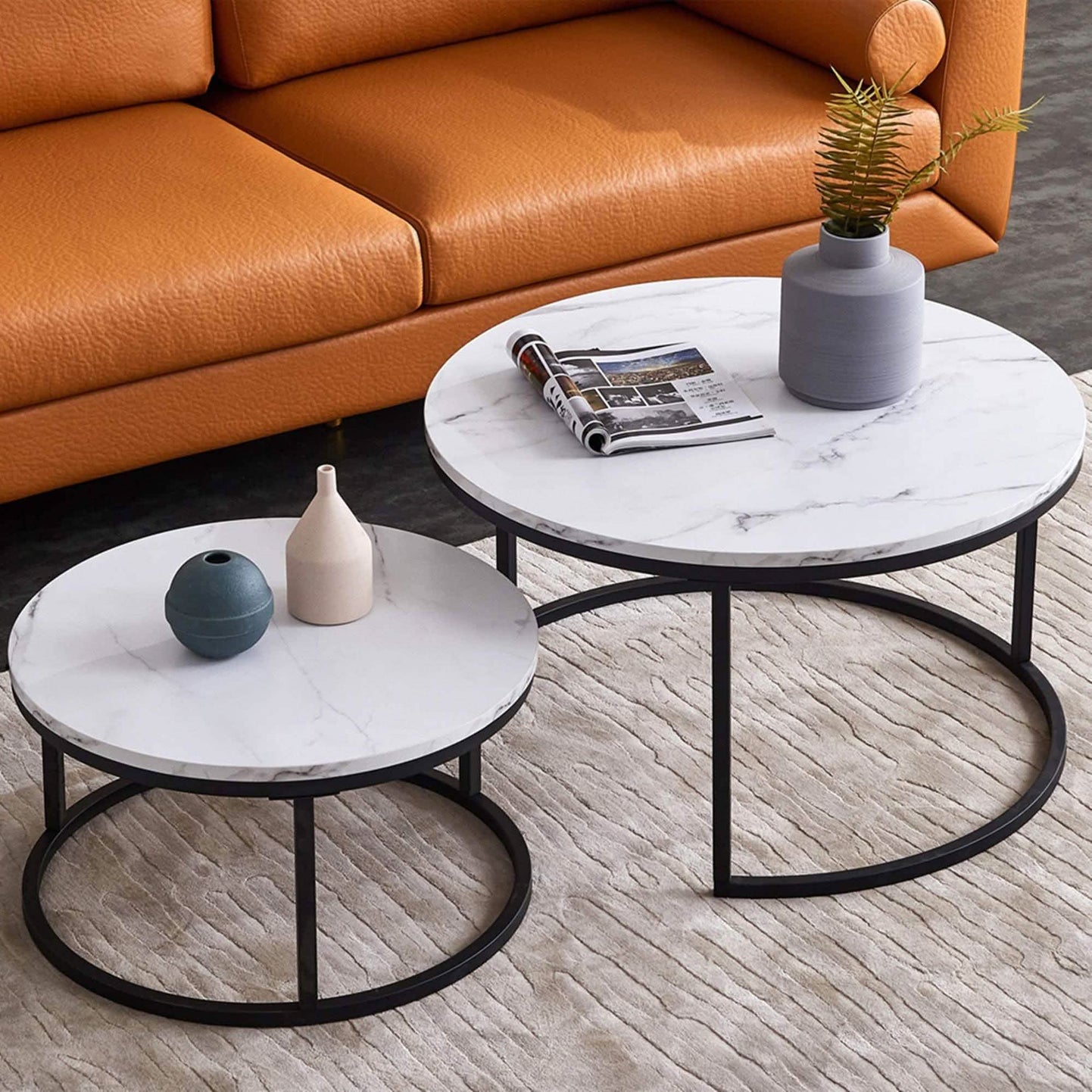 NArt62- Metal Nesting Coffee Table with Marble Top
