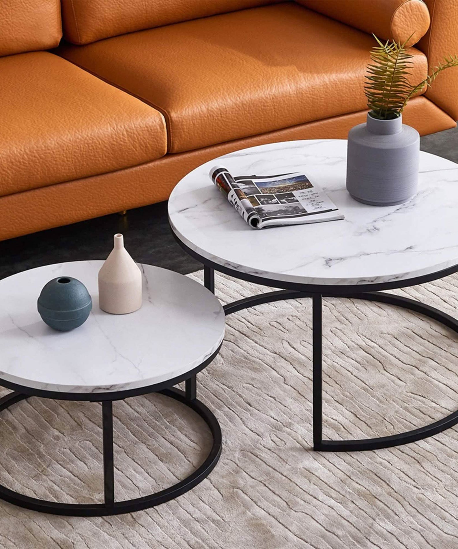 NArt62- ترابيزة قهوة متداخلة معدن بسطح رخام