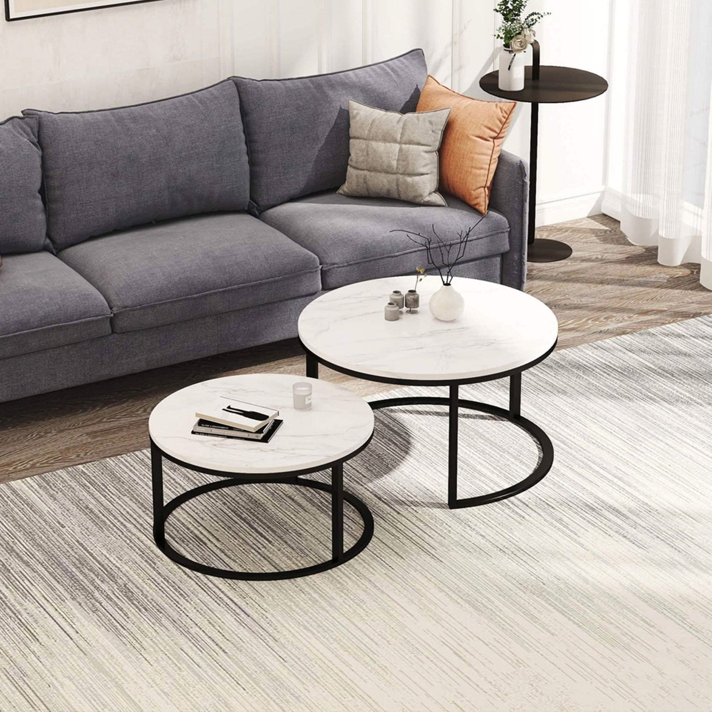 NArt62- Metal Nesting Coffee Table with Marble Top