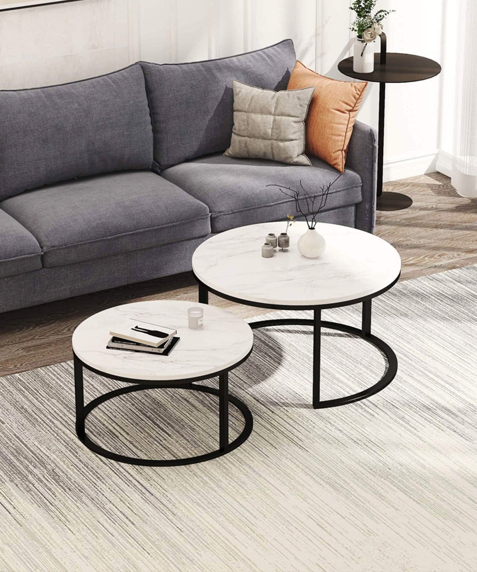 NArt62- ترابيزة قهوة متداخلة معدن بسطح رخام