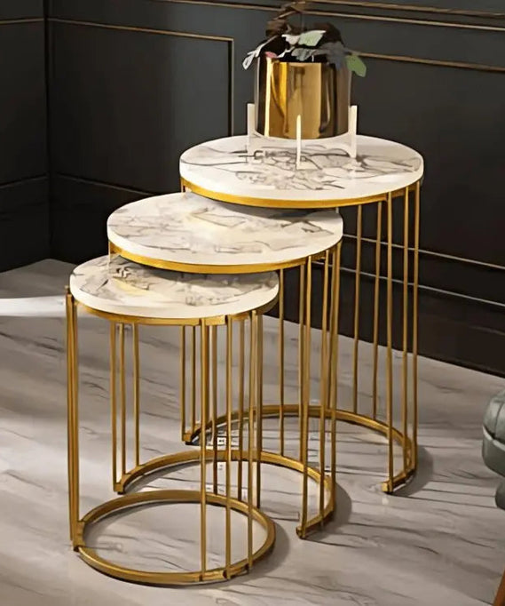 NArt59 - Metal Nesting Side Table with Marble Top