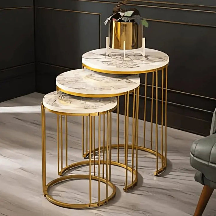 NArt59 - Metal Nesting Side Table with Marble Top