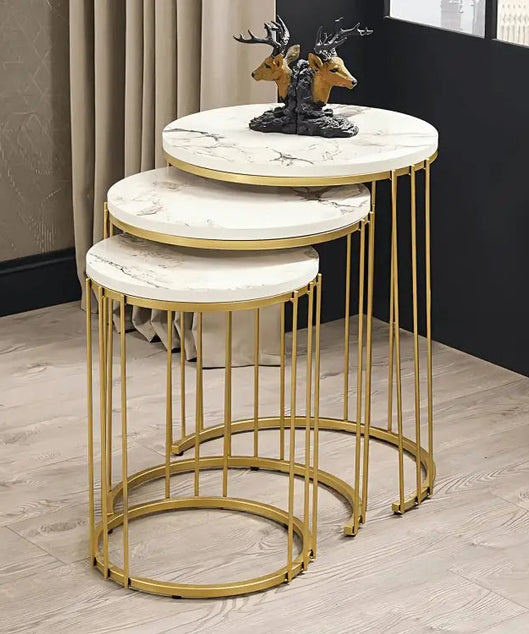 NArt59 - ترابيزة جانبية متداخلة معدن بسطح رخام