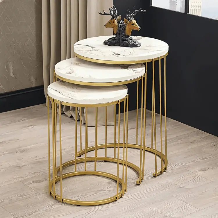 NArt59 - ترابيزة جانبية متداخلة معدن بسطح رخام