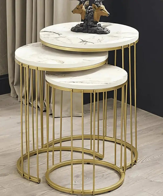 NArt59 - ترابيزة جانبية متداخلة معدن بسطح رخام