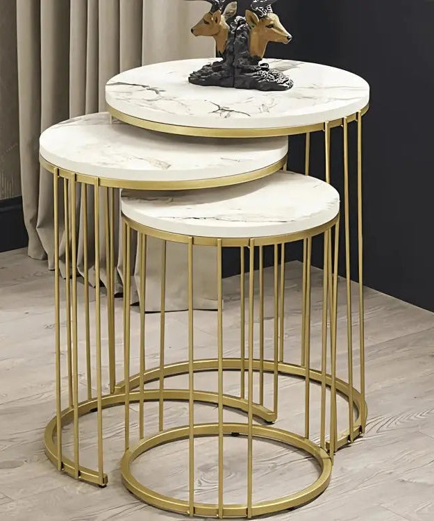 NArt59 - ترابيزة جانبية متداخلة معدن بسطح رخام