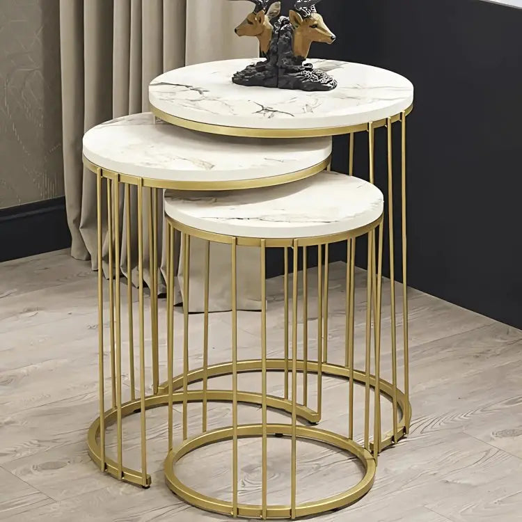 NArt59 - ترابيزة جانبية متداخلة معدن بسطح رخام