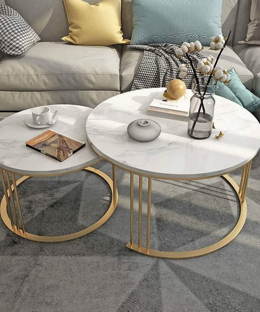 NArt57- ترابيزة قهوة متداخلة معدن بسطح رخام