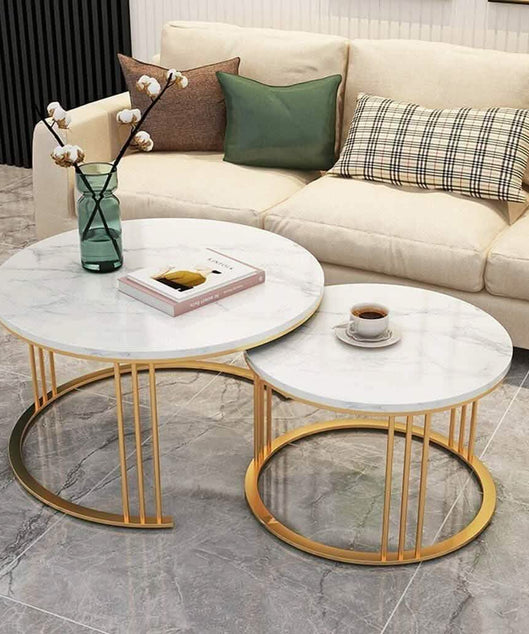 NArt57- ترابيزة قهوة متداخلة معدن بسطح رخام