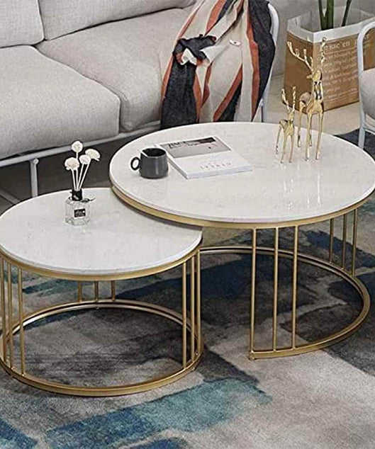 NArt57- ترابيزة قهوة متداخلة معدن بسطح رخام