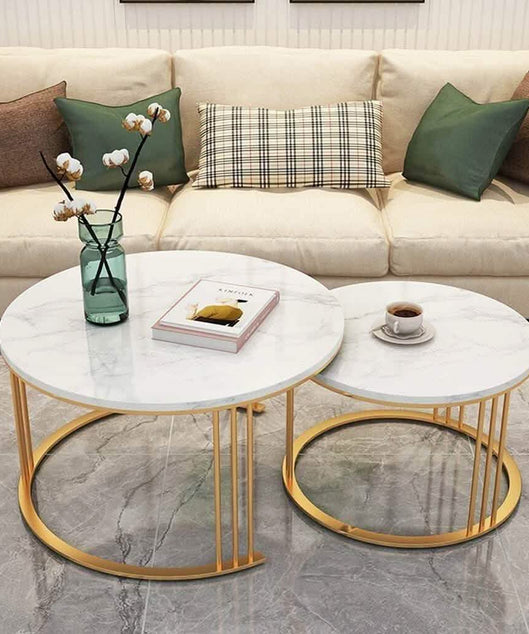 NArt57- ترابيزة قهوة متداخلة معدن بسطح رخام