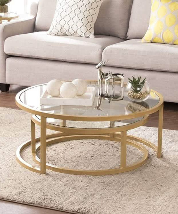 NArt55 - Metal Nesting Round Coffee Table with Glass Top
