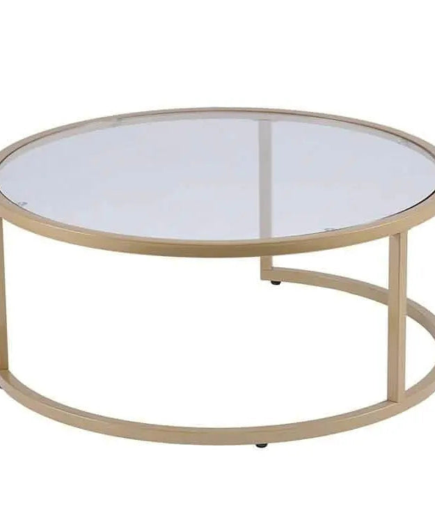 NArt55 - Metal Nesting Round Coffee Table with Glass Top