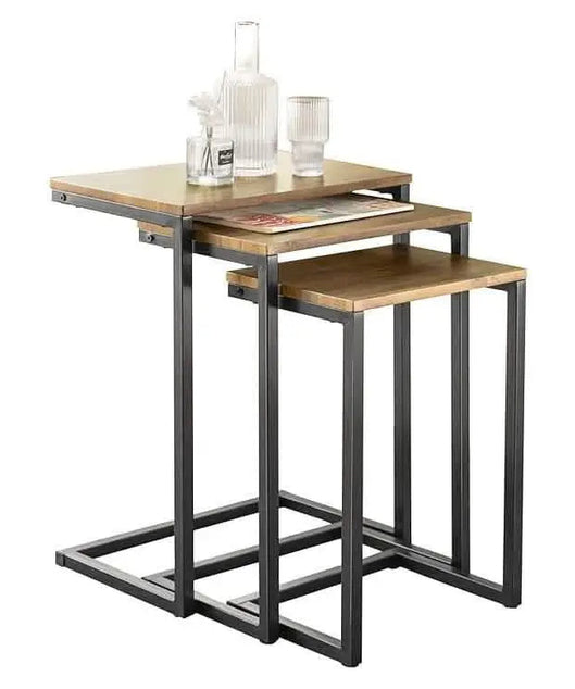 NArt51 - ترابيزات جانبية متداخلة معدن بسطح خشب