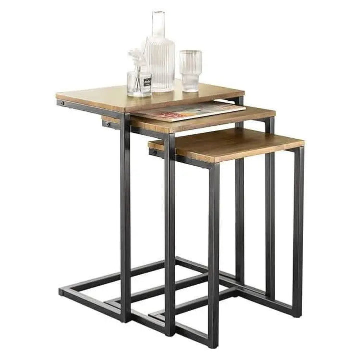 NArt51 - Metal Nesting Side Tables with Wood Top