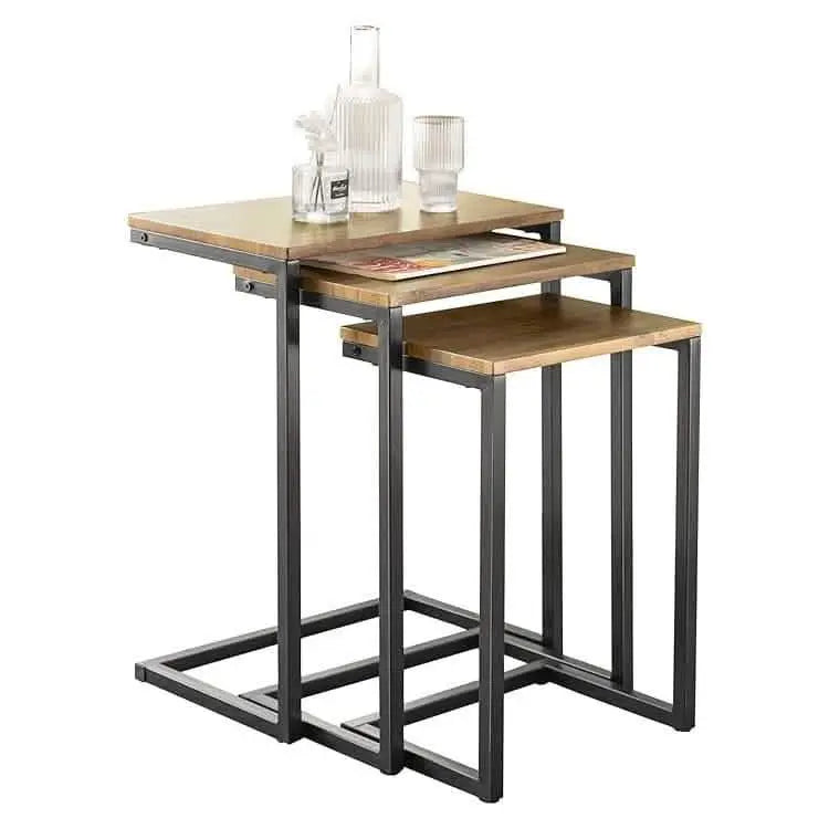 NArt51 - ترابيزات جانبية متداخلة معدن بسطح خشب